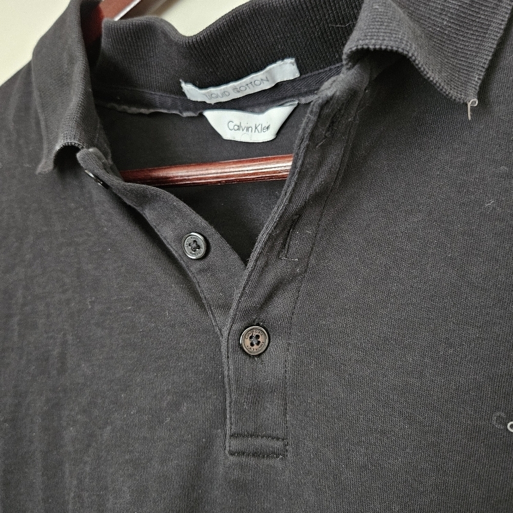 Calvin Klein Mens Black Polo Shirt Short Sleeve Liquid Cotton Medium Classic - Picture 5 of 9